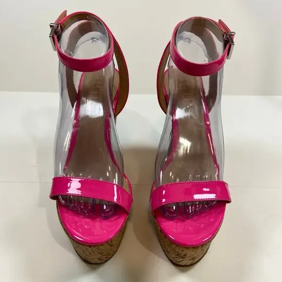 Schutz Pink Eduarda Cork Wedge Sandals Size 8.5B